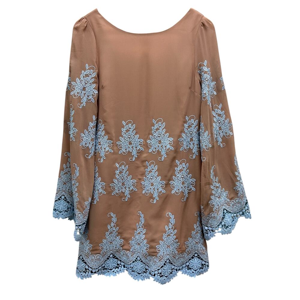 Free the Roses Floral Embroidered Chiffon Mini Dress Small Nude Blue NWT‎